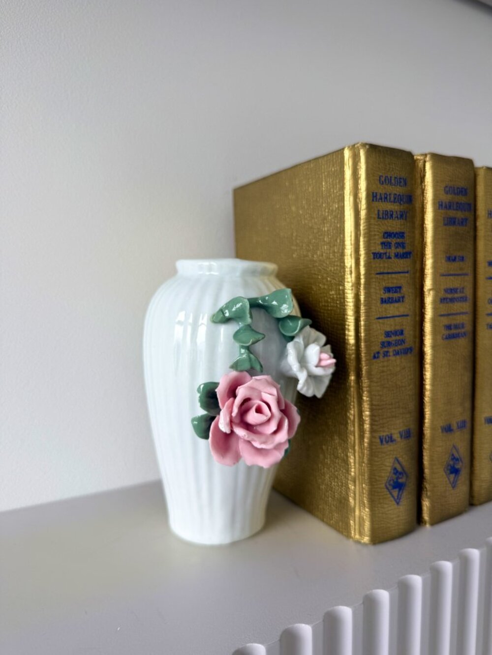 Vintage Ceramic Mini Bud Vase with 3D Floral Appliqué